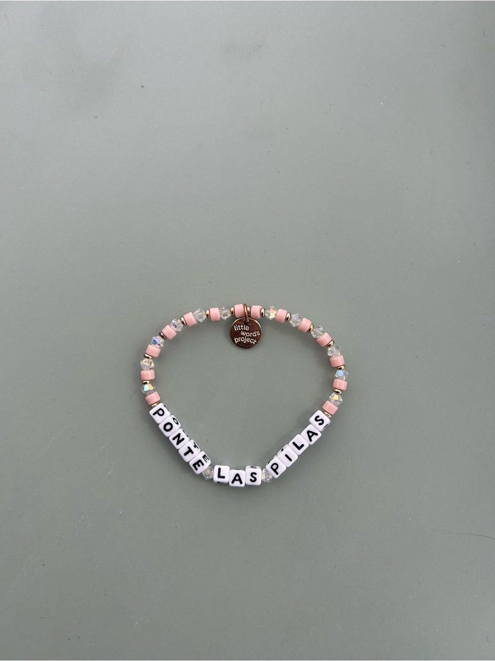 Little Words Project Pink Beaded Stretch Bracelet - "PONTE LAS PILAS"